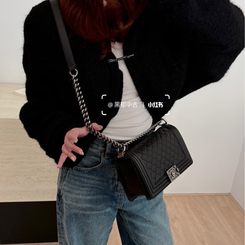 🕯️極優惠香奈兒低於專櫃15萬 CHANEL LEBOY黑銀羊皮BOY25 A67086-6