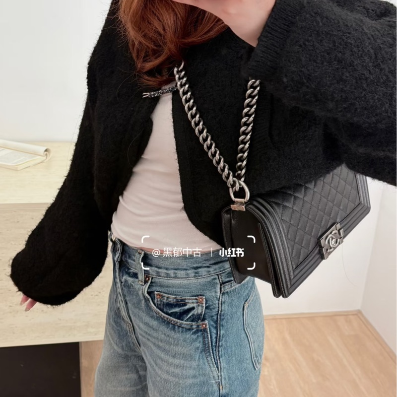 🕯️極優惠香奈兒低於專櫃15萬 CHANEL LEBOY黑銀羊皮BOY25 A67086-7