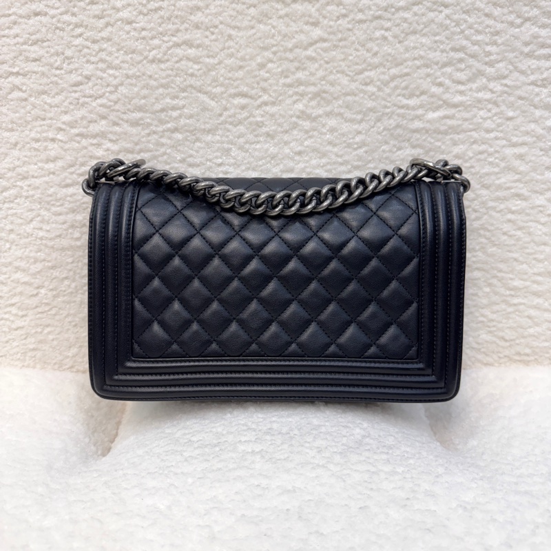 🕯️極優惠香奈兒低於專櫃15萬 CHANEL LEBOY黑銀羊皮BOY25 A67086-9