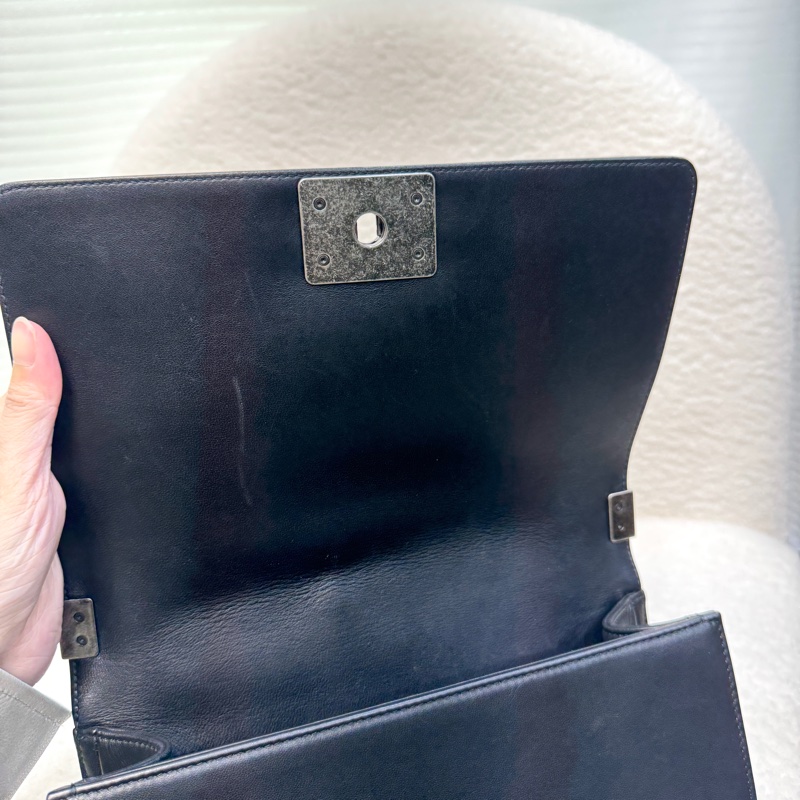 🕯️極優惠香奈兒低於專櫃15萬 CHANEL LEBOY黑銀羊皮BOY25 A67086-15