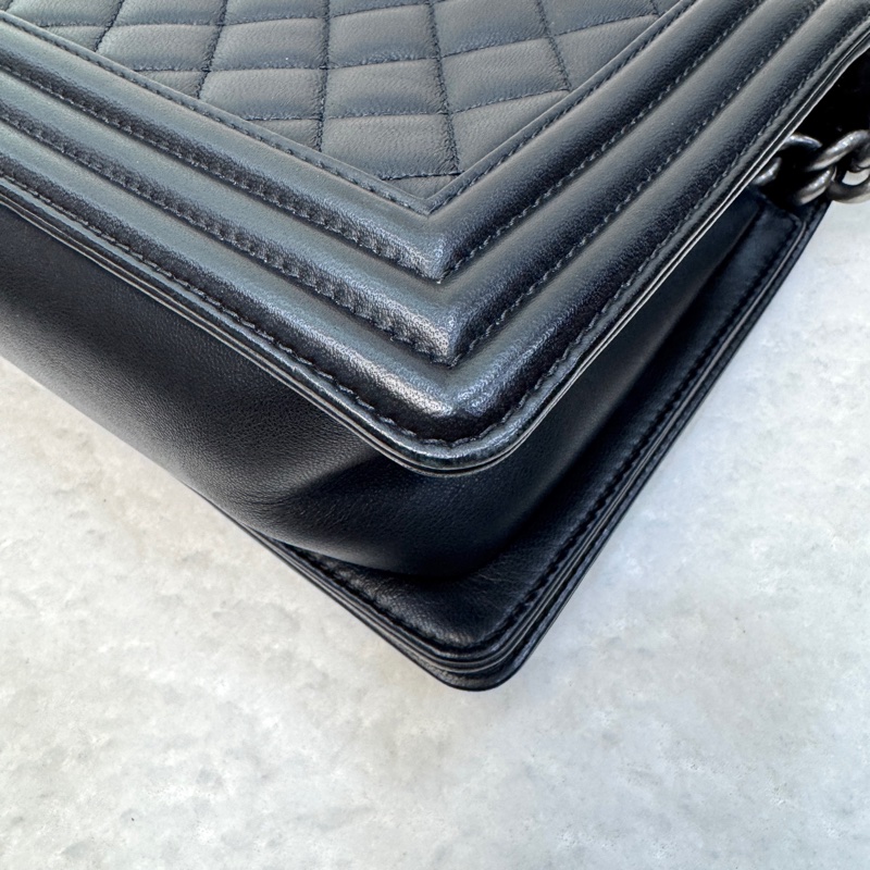 🕯️極優惠香奈兒低於專櫃15萬 CHANEL LEBOY黑銀羊皮BOY25 A67086-18