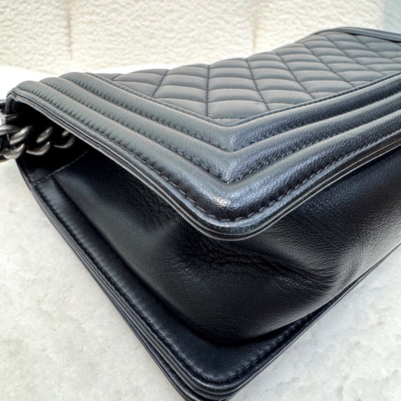 🕯️極優惠香奈兒低於專櫃15萬 CHANEL LEBOY黑銀羊皮BOY25 A67086-19