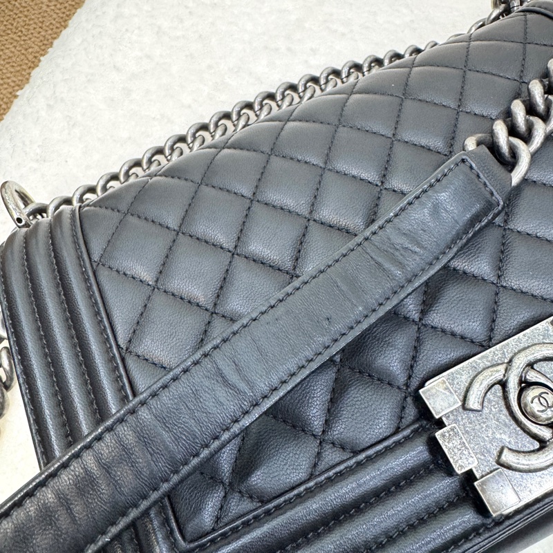 🕯️極優惠香奈兒低於專櫃15萬 CHANEL LEBOY黑銀羊皮BOY25 A67086-22
