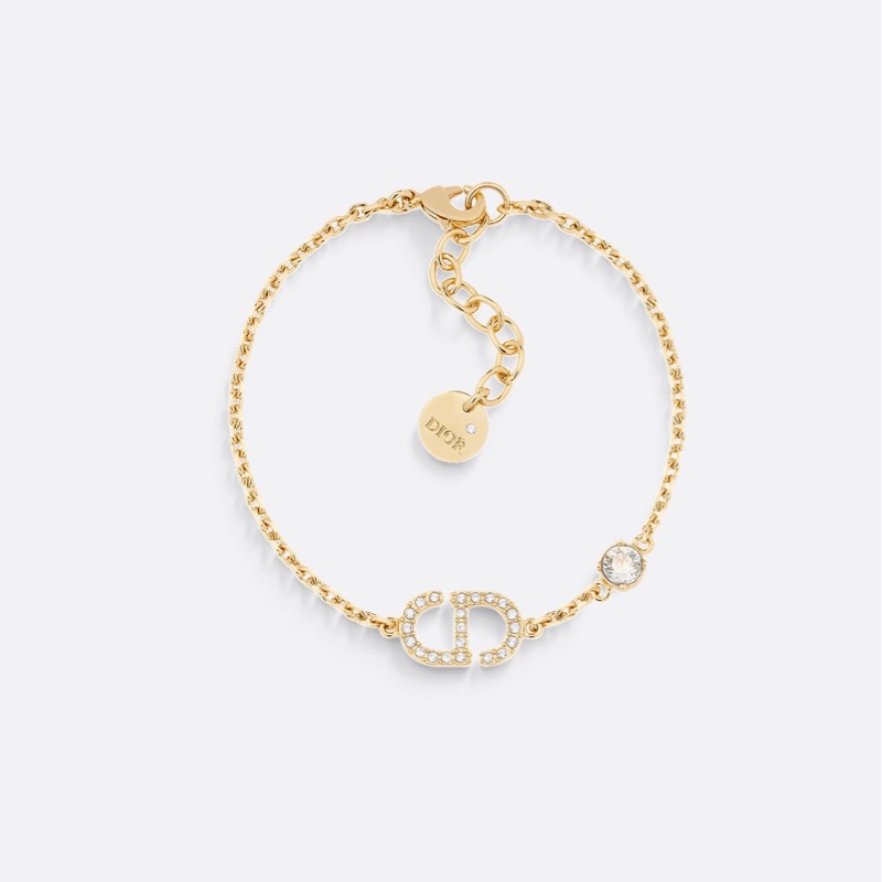 DIOR金色拚白色水晶CD LOGO Petit手鍊B2522WOMCY-0
