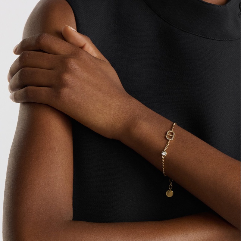 DIOR金色拚白色水晶CD LOGO Petit手鍊B2522WOMCY-1