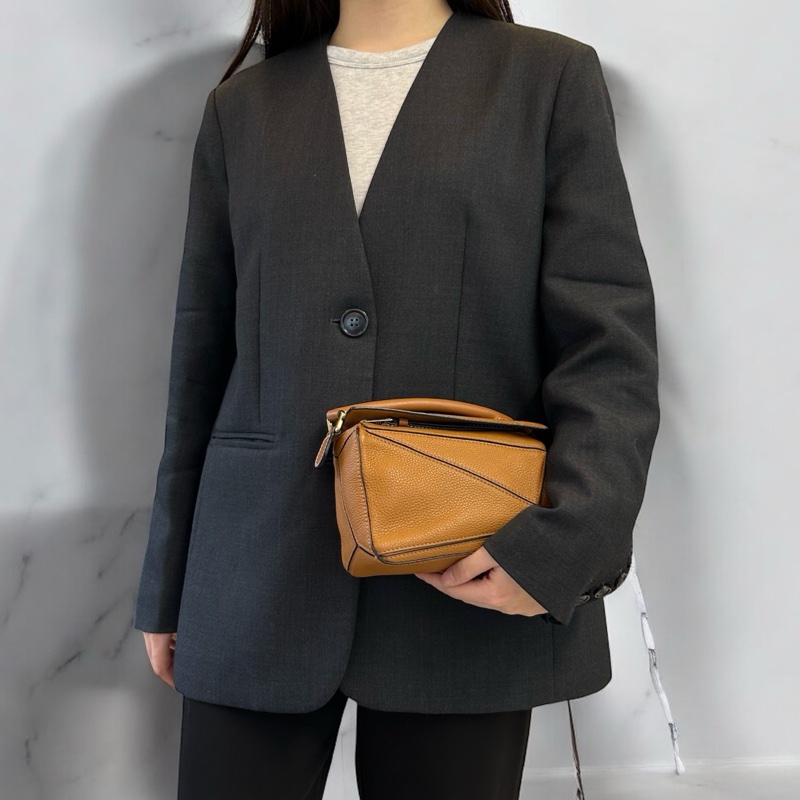 🕯️超優惠羅意威🥨絕版幾何puzzle Loewe焦糖牛皮金釦Mini Puzzle側背手提包-1