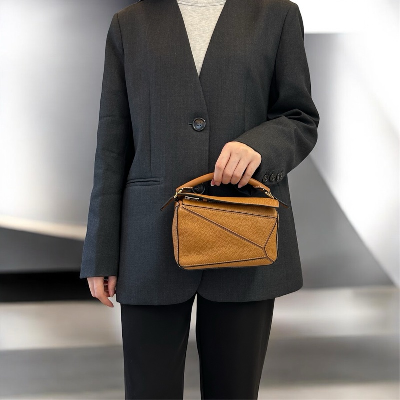 🕯️超優惠羅意威🥨絕版幾何puzzle Loewe焦糖牛皮金釦Mini Puzzle側背手提包-2