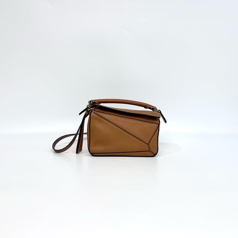 🕯️超優惠羅意威🥨絕版幾何puzzle Loewe焦糖牛皮金釦Mini Puzzle側背手提包-5