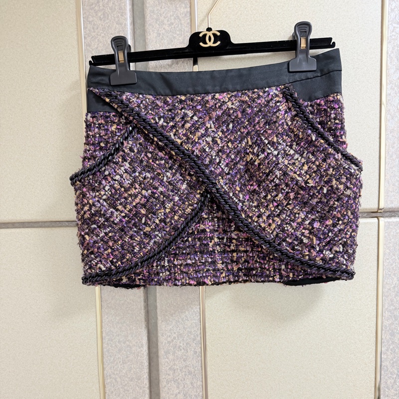 黃淑琦正品紫金毛呢小香風鍊條交叉短裙 S-M可穿-0