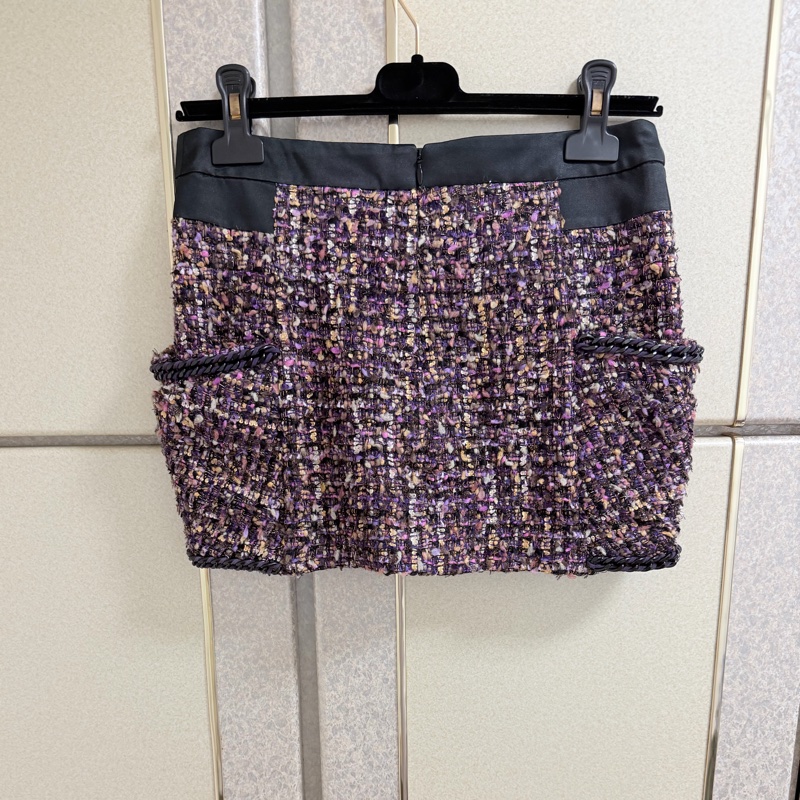 黃淑琦正品紫金毛呢小香風鍊條交叉短裙 S-M可穿-1