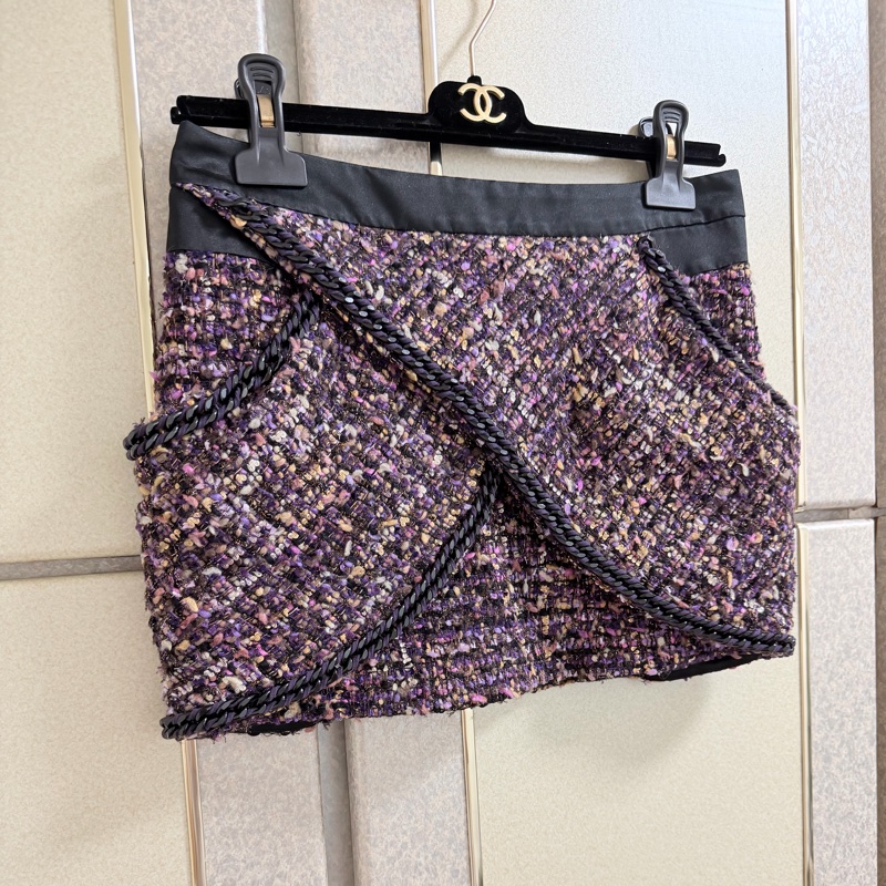 黃淑琦正品紫金毛呢小香風鍊條交叉短裙 S-M可穿-5