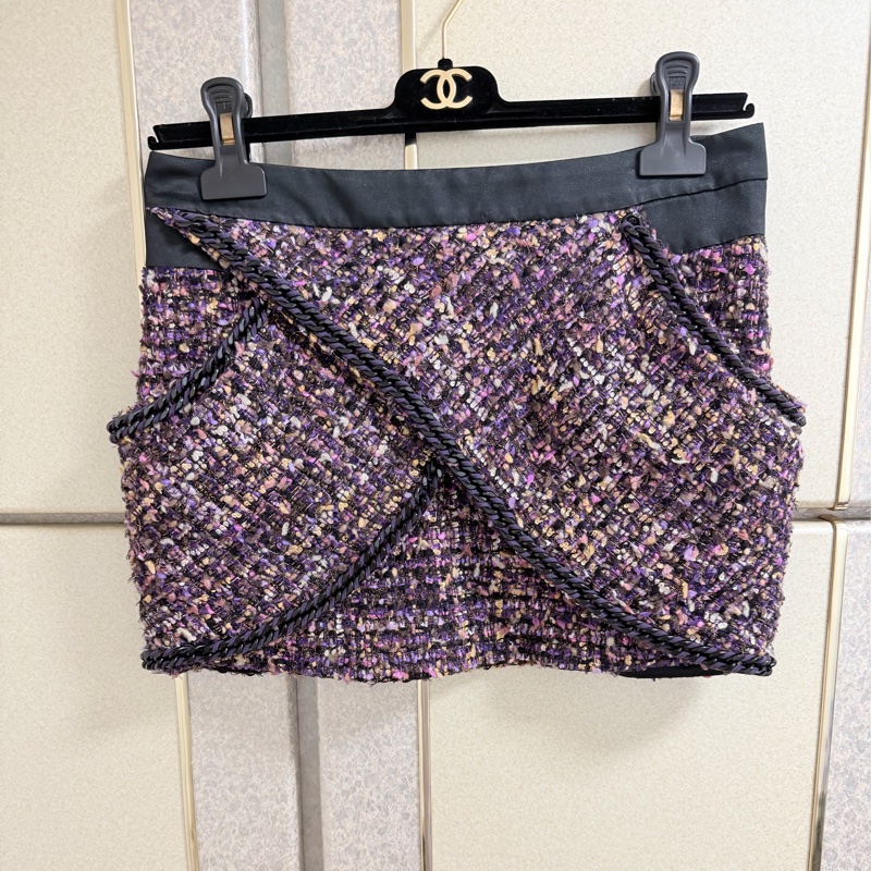 黃淑琦正品紫金毛呢小香風鍊條交叉短裙 S-M可穿-6