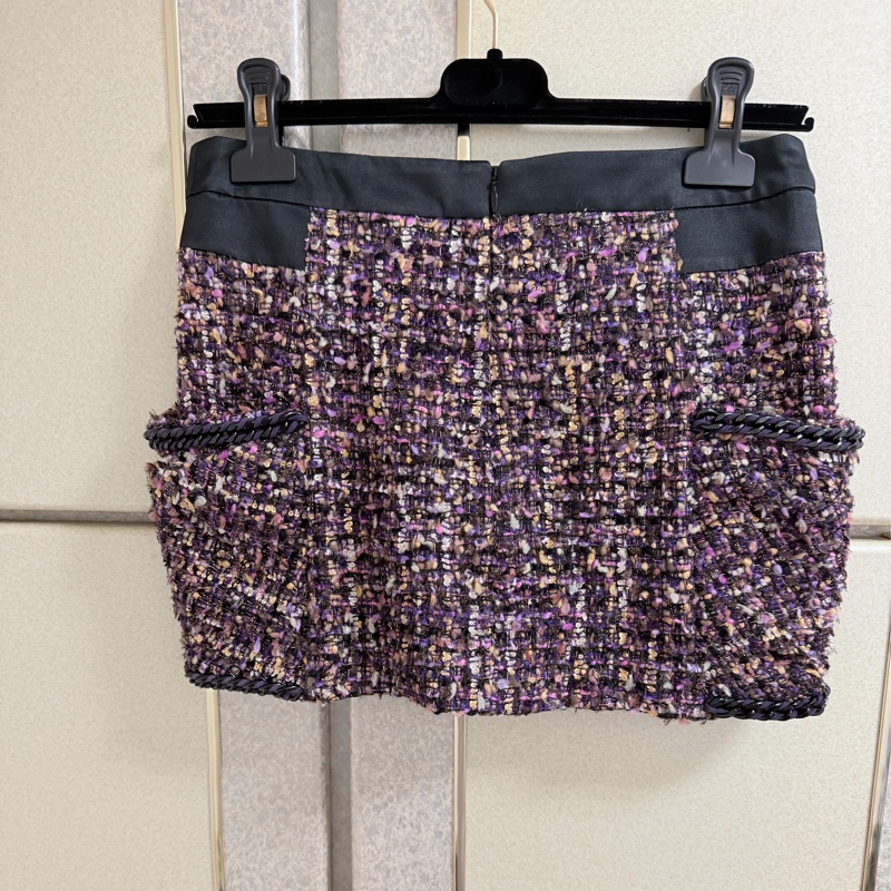 黃淑琦正品紫金毛呢小香風鍊條交叉短裙 S-M可穿-7