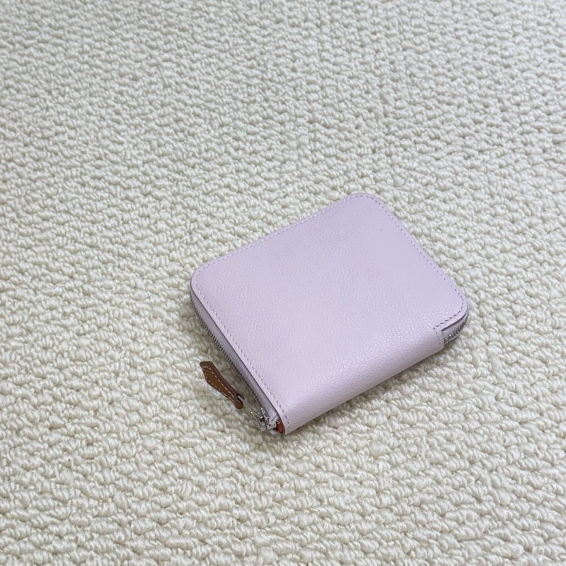 HERMES - 夢幻粉銀釦EPSOM Silk'in 短夾-0