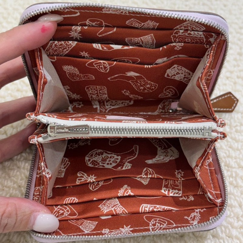 HERMES - 夢幻粉銀釦EPSOM Silk'in 短夾-4