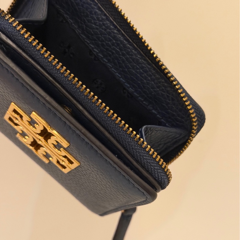 Tory Burch 雙T-LOGO素面扣式皮革短夾-深藍-2