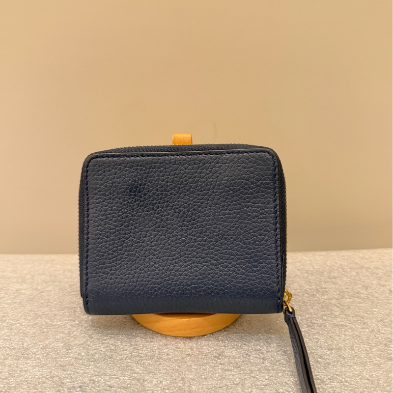 Tory Burch 雙T-LOGO素面扣式皮革短夾-深藍-5