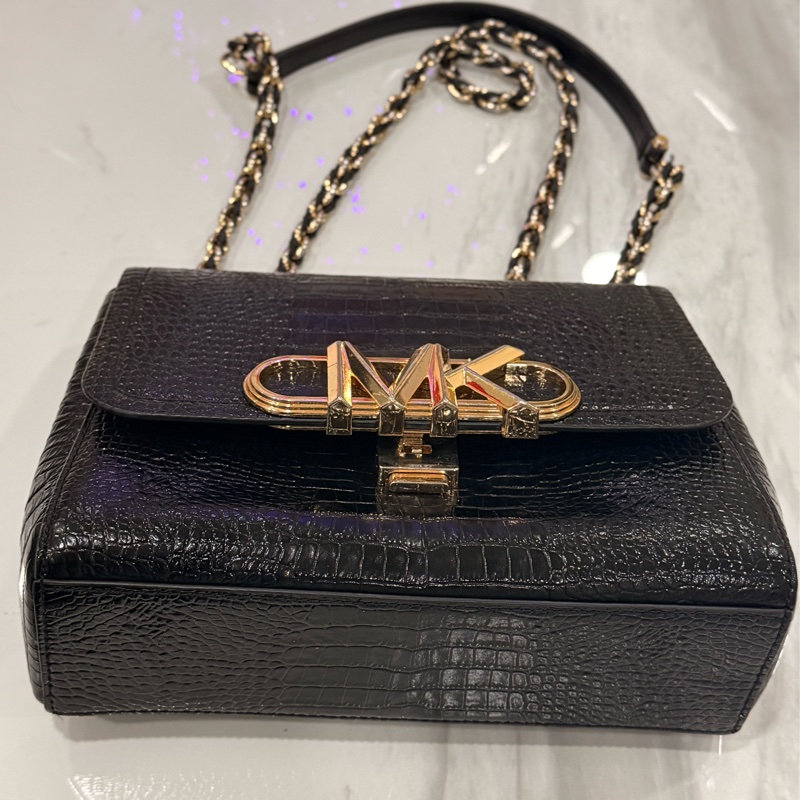 🖤MK 鱷魚壓紋鍊條包|黑色二手 |附購證 / 收據-9