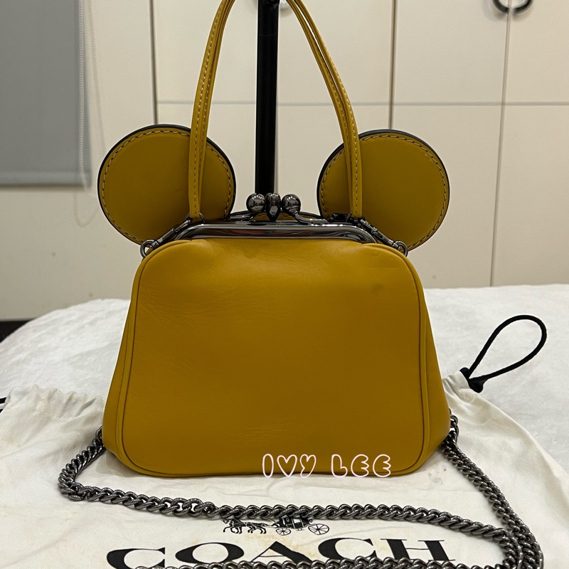 COACH Disney 聯名 黃色 皮革 米奇 米妮 手提包 斜背包 正品 二手精品-0