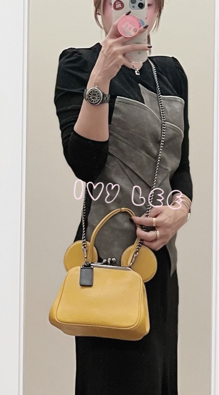 COACH Disney 聯名 黃色 皮革 米奇 米妮 手提包 斜背包 正品 二手精品-25