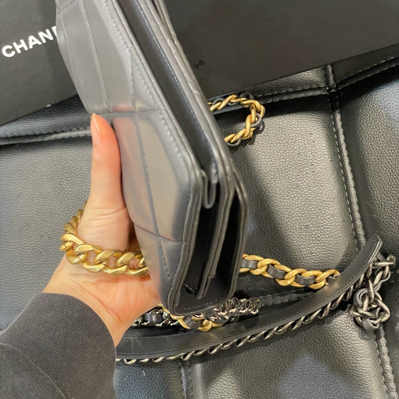 全新閒置 全配 🈶️購證 芯片款❤️ 香奈兒 #灰金 #深灰 #19bag #woc-9