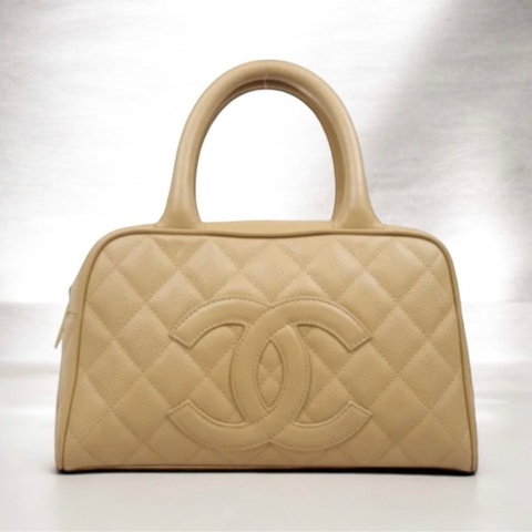 「JL精品代購」9新 Chanel 香奈兒 奶茶色保齡球包