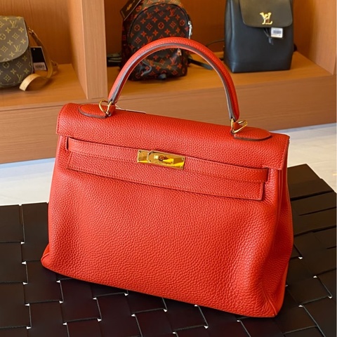 閒置品🈶肩帶❤️ 愛馬仕 #kelly35 #橘紅 #金釦 #togo皮 K35