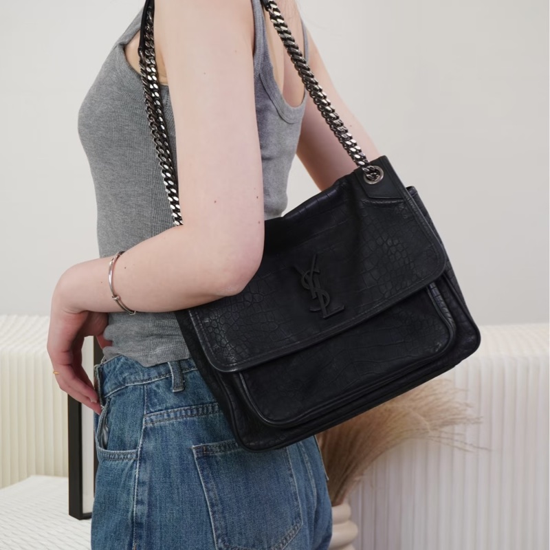 🈶購證 #全網最低 #櫃上12萬 Ysl Niki黑銀中號鱷魚壓紋牛皮-1