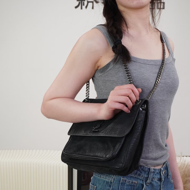 🈶購證 #全網最低 #櫃上12萬 Ysl Niki黑銀中號鱷魚壓紋牛皮-2