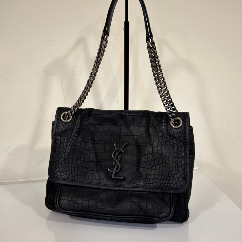 🈶購證 #全網最低 #櫃上12萬 Ysl Niki黑銀中號鱷魚壓紋牛皮-4