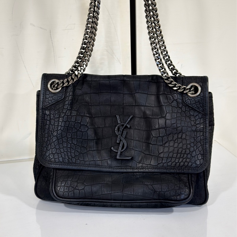 🈶購證 #全網最低 #櫃上12萬 Ysl Niki黑銀中號鱷魚壓紋牛皮-6