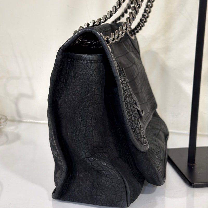 🈶購證 #全網最低 #櫃上12萬 Ysl Niki黑銀中號鱷魚壓紋牛皮-9