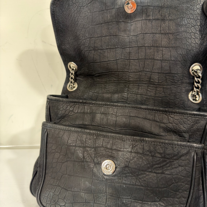 🈶購證 #全網最低 #櫃上12萬 Ysl Niki黑銀中號鱷魚壓紋牛皮-19