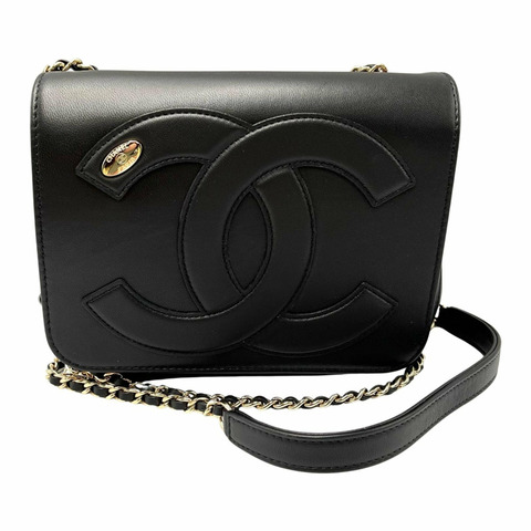 香奈兒 Coco Mark 鏈條單肩包，小牛皮，黑色，女士