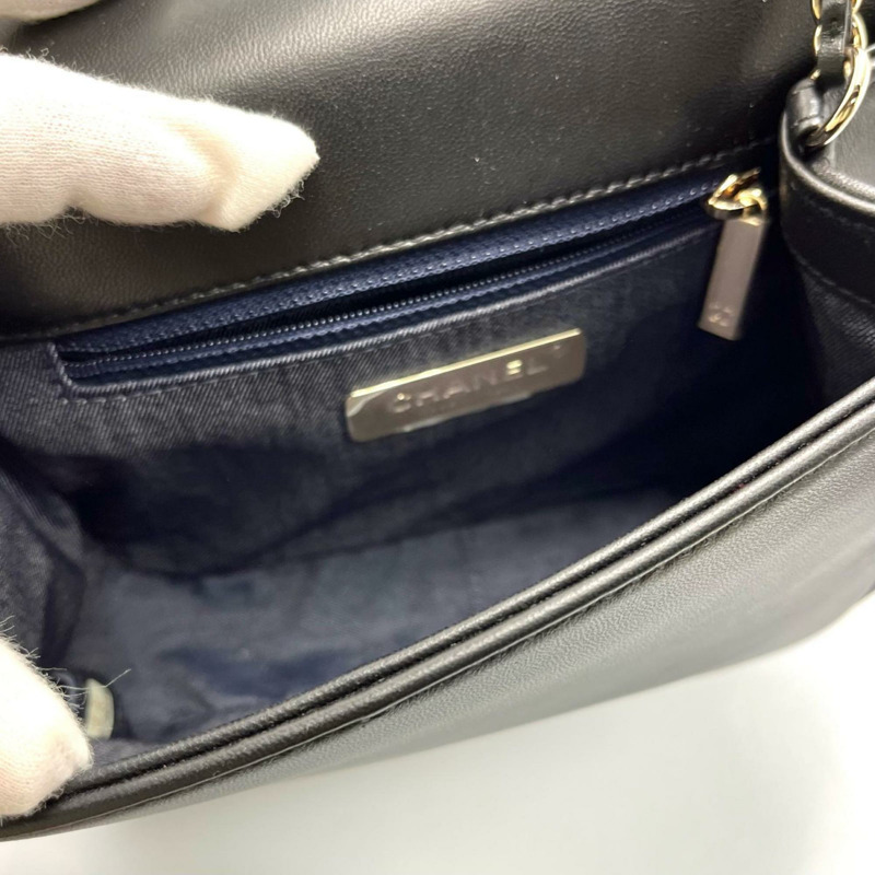 香奈兒 Coco Mark 鏈條單肩包,小牛皮,黑色,女士-6