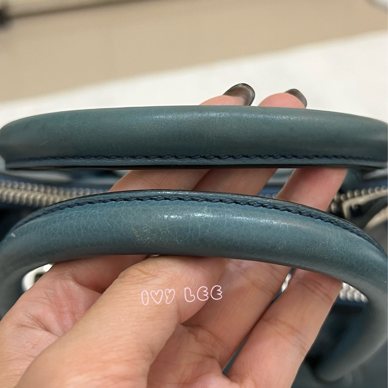 PRADA BN2619 皮革 雙拉鍊 蝙蝠包 藍綠 斜背包 肩背包 正品 二手精品-2