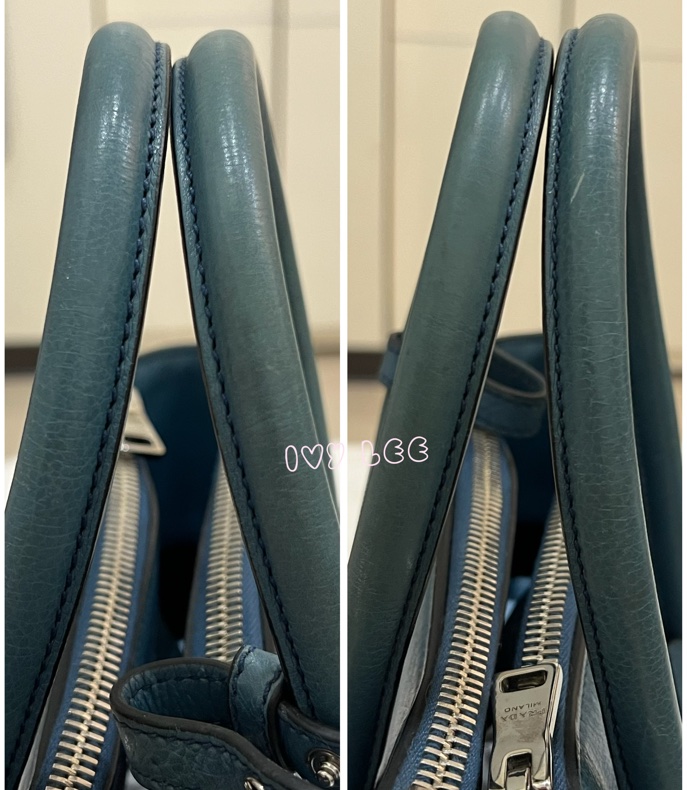 PRADA BN2619 皮革 雙拉鍊 蝙蝠包 藍綠 斜背包 肩背包 正品 二手精品-4