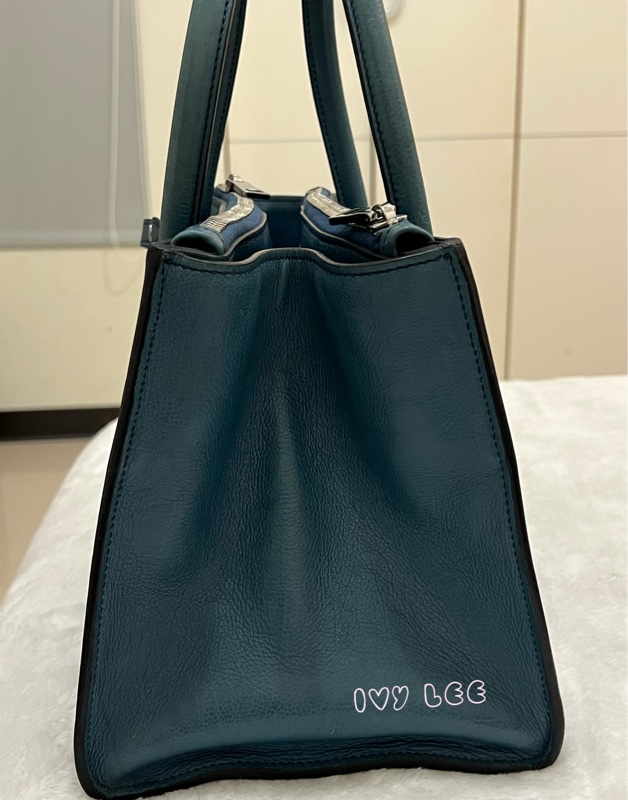 PRADA BN2619 皮革 雙拉鍊 蝙蝠包 藍綠 斜背包 肩背包 正品 二手精品-5