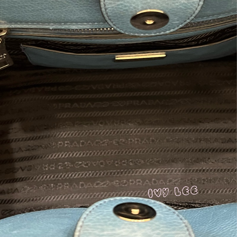 PRADA BN2619 皮革 雙拉鍊 蝙蝠包 藍綠 斜背包 肩背包 正品 二手精品-7