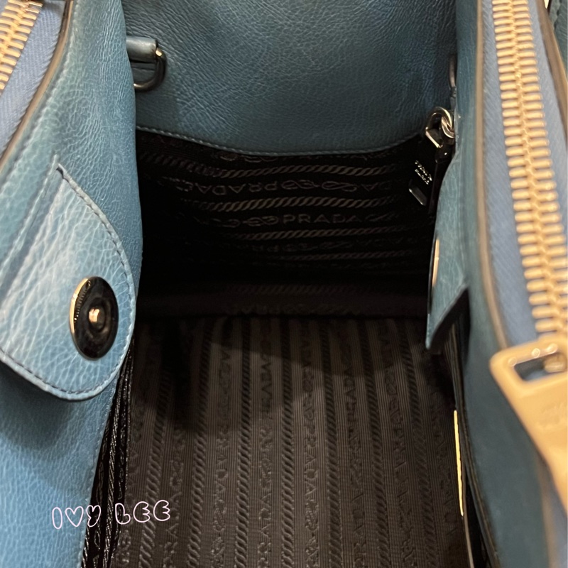 PRADA BN2619 皮革 雙拉鍊 蝙蝠包 藍綠 斜背包 肩背包 正品 二手精品-8