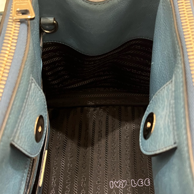 PRADA BN2619 皮革 雙拉鍊 蝙蝠包 藍綠 斜背包 肩背包 正品 二手精品-9