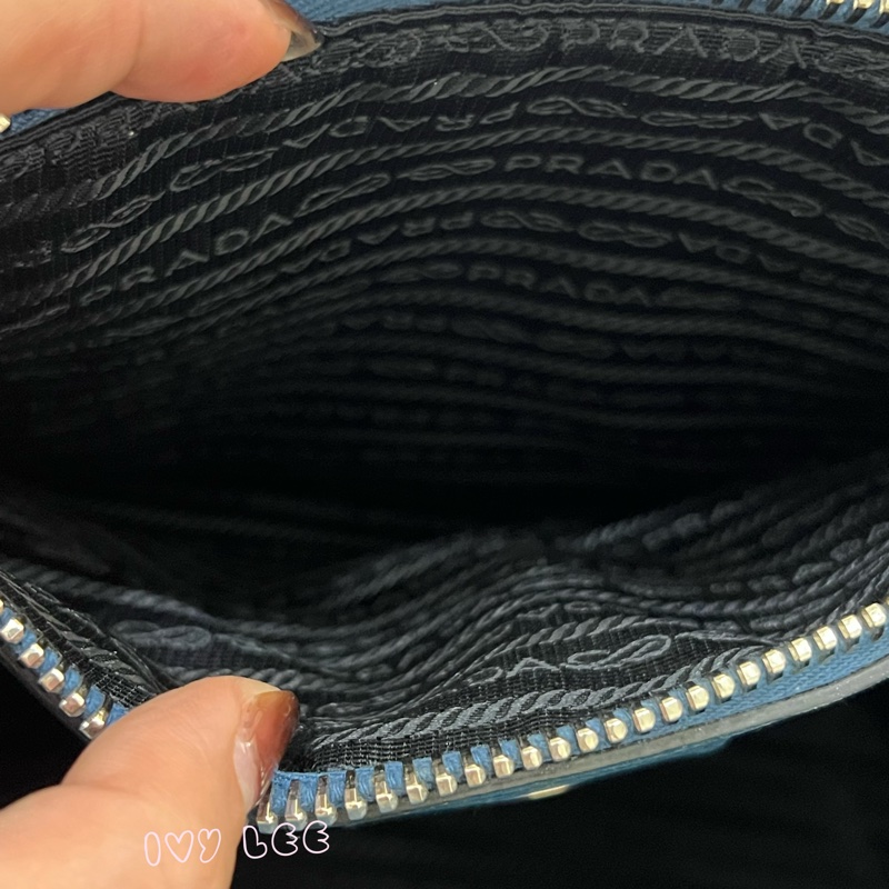 PRADA BN2619 皮革 雙拉鍊 蝙蝠包 藍綠 斜背包 肩背包 正品 二手精品-10