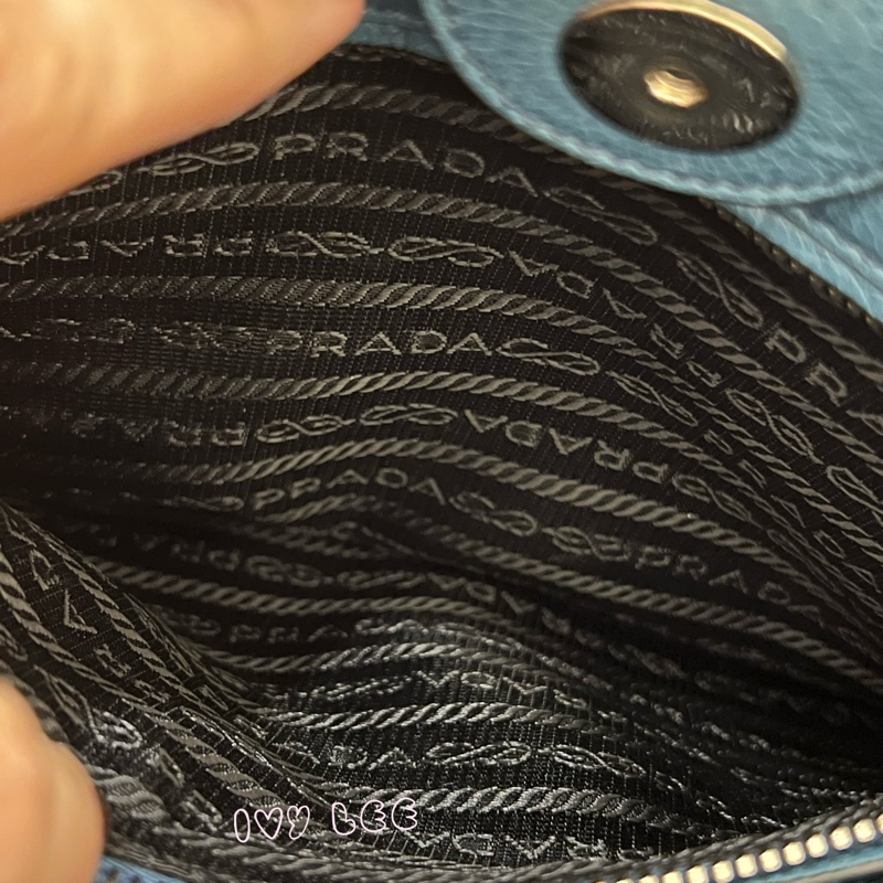 PRADA BN2619 皮革 雙拉鍊 蝙蝠包 藍綠 斜背包 肩背包 正品 二手精品-12