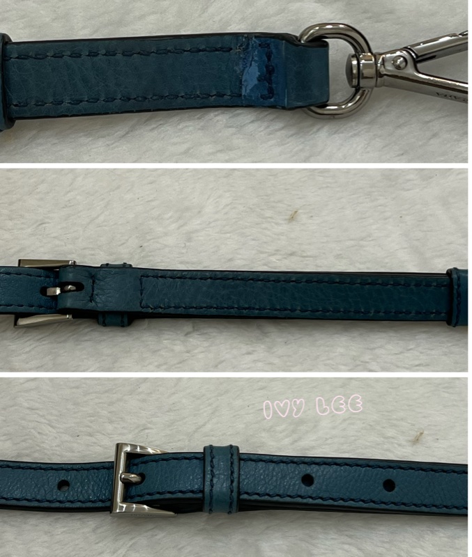 PRADA BN2619 皮革 雙拉鍊 蝙蝠包 藍綠 斜背包 肩背包 正品 二手精品-14