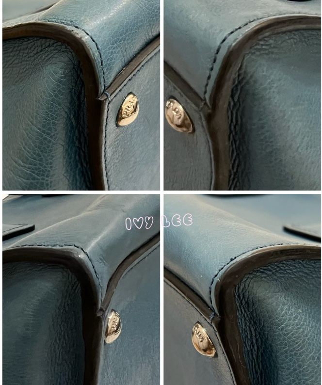 PRADA BN2619 皮革 雙拉鍊 蝙蝠包 藍綠 斜背包 肩背包 正品 二手精品-15