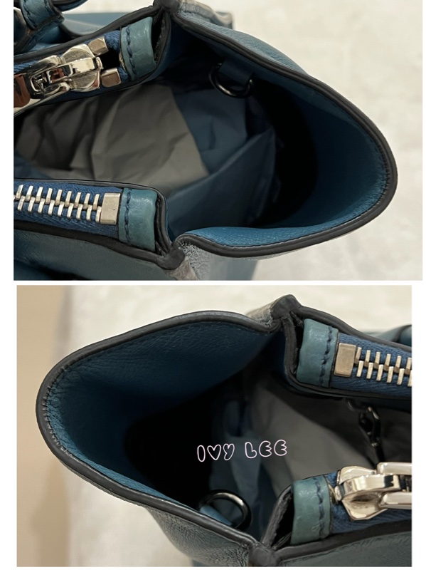 PRADA BN2619 皮革 雙拉鍊 蝙蝠包 藍綠 斜背包 肩背包 正品 二手精品-18