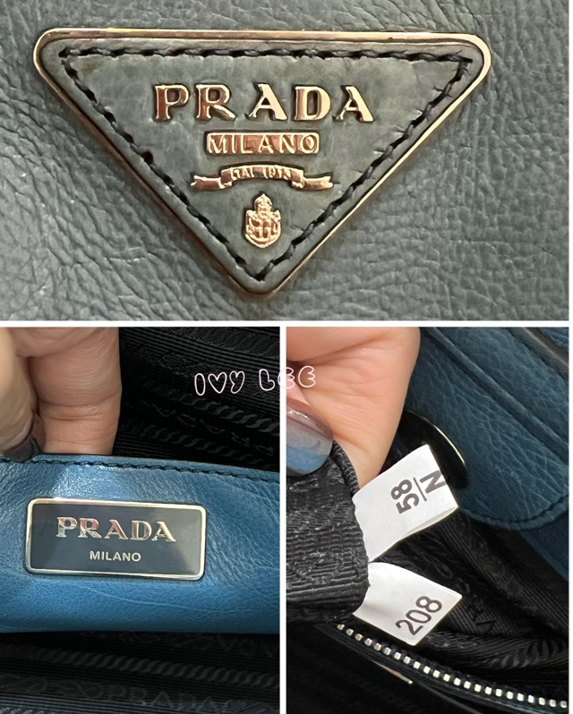 PRADA BN2619 皮革 雙拉鍊 蝙蝠包 藍綠 斜背包 肩背包 正品 二手精品-20