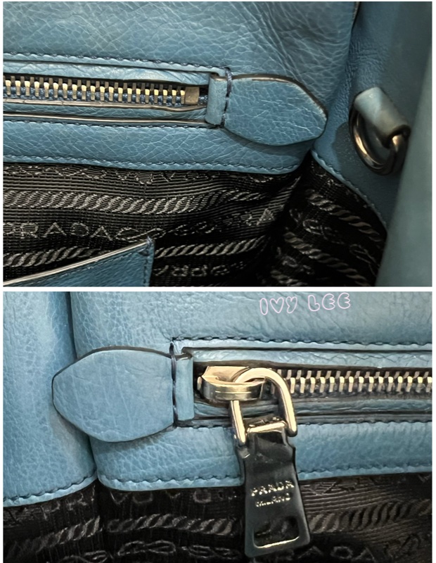 PRADA BN2619 皮革 雙拉鍊 蝙蝠包 藍綠 斜背包 肩背包 正品 二手精品-22