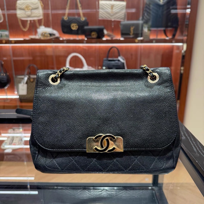 99新全配❤️23公分✅香奈兒 #黑金 #荔枝皮 #雙面 #托特 郵差包-4
