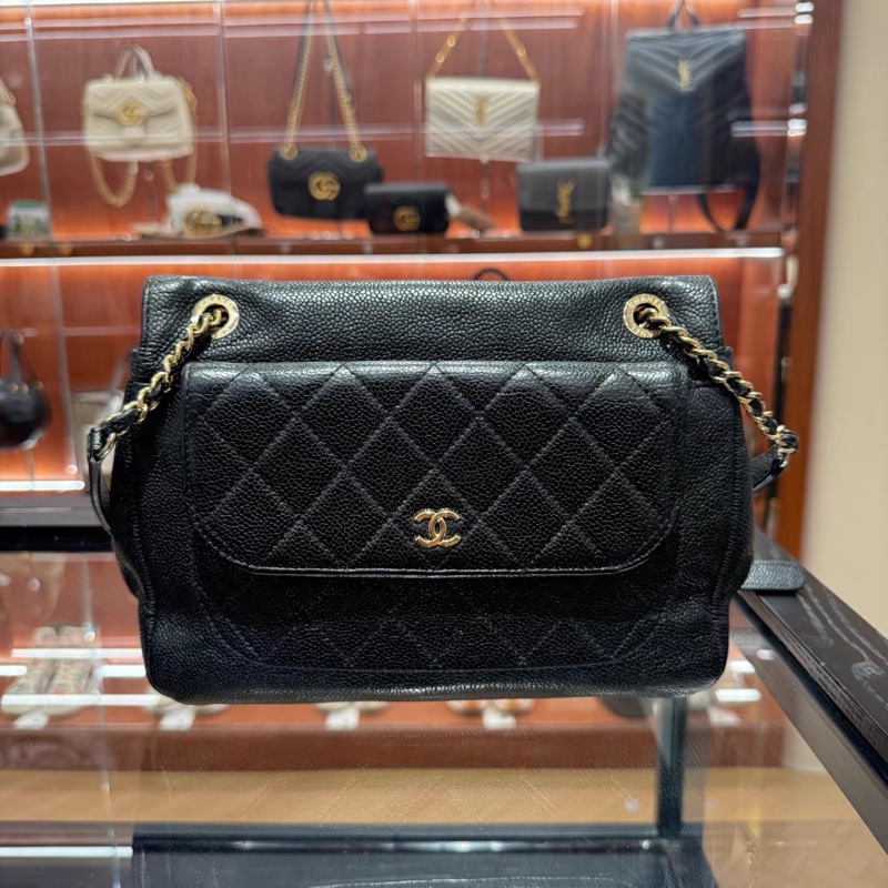 99新全配❤️23公分✅香奈兒 #黑金 #荔枝皮 #雙面 #托特 郵差包-5